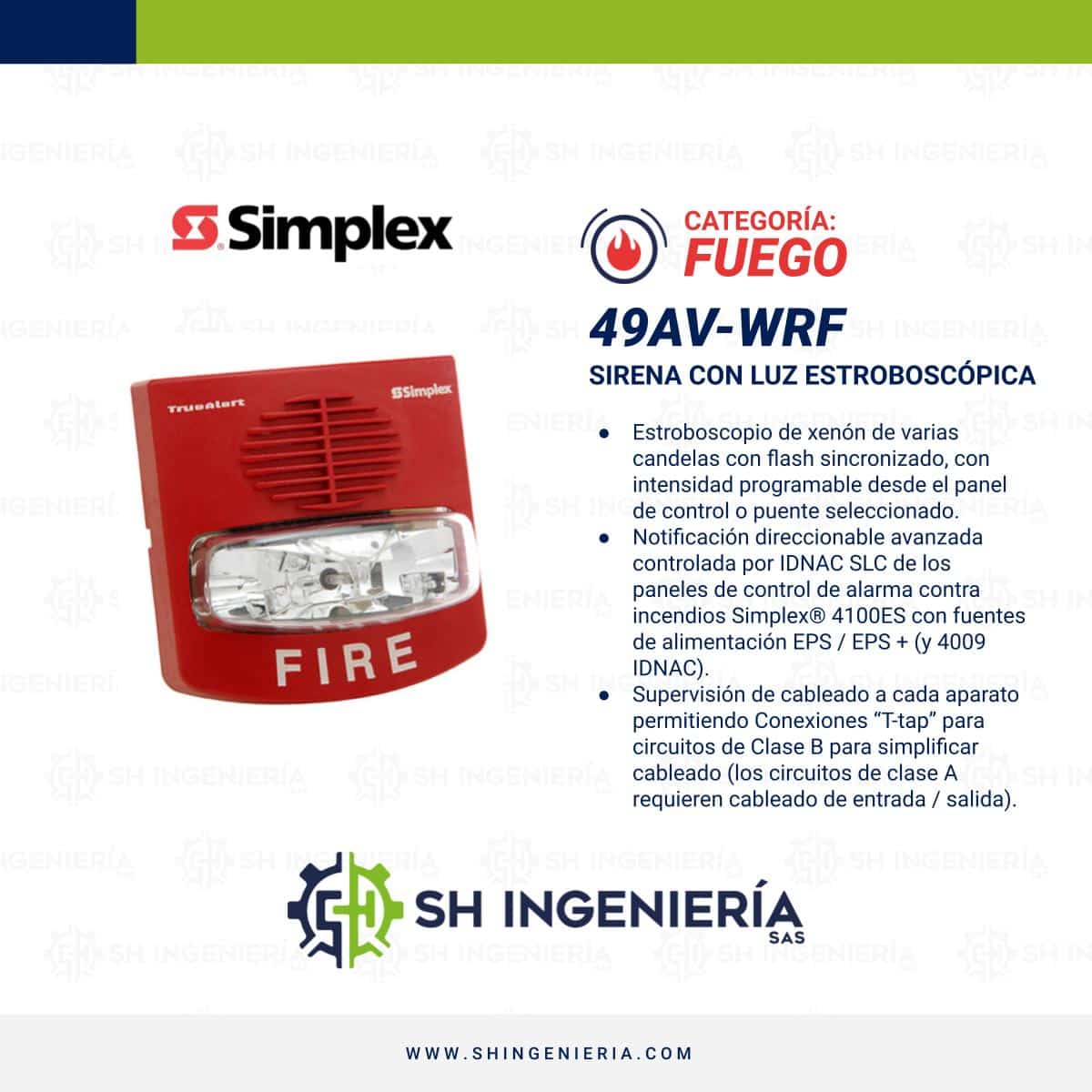 49AV-WRF Sirena con luz estroboscópica: Direccionable | Simplex - Imagen 3