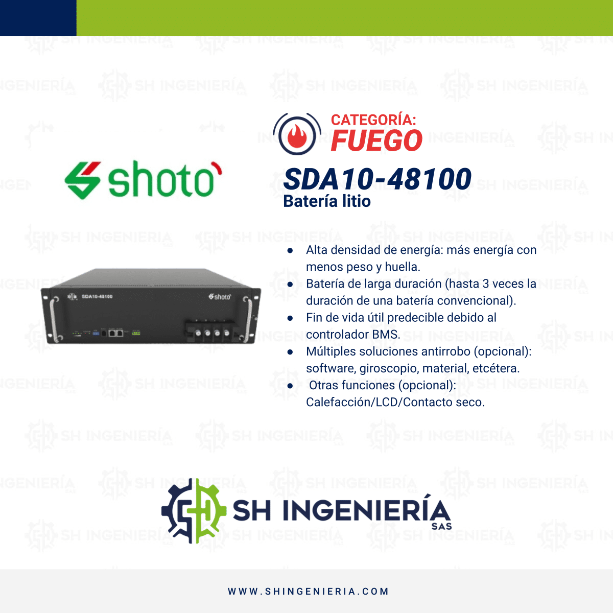 SDA10-48100 Bateria SHOTO (LITIO) 48V 100AH - Imagen 3